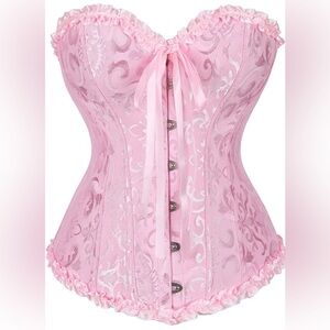Ruffled Pink Floral Brocade Waist Cincher Corset